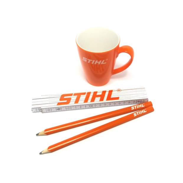 Stihl Zollstock, Bleistifte & Tasse