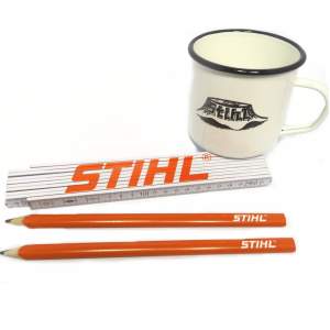 Stihl Zollstock + Zimmermannsbleistifte + Emaille Tasse...