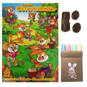 Lustiger Osterkalender mit Schokolade 90g & Tafelkreide Riesenkreide 4 Farben