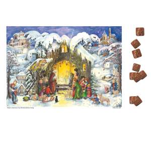 Nostalgischer Schoko-Adventskalender – Winterliche Szene mit Krippe