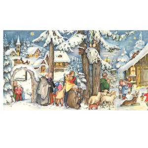 Panorama Adventskalender Am Stall - Nostalgische Winterlandschaft mit Tieren