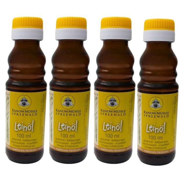 4 x 100ml Leinöl Speiseleinöl kaltgepresst nativ frisch abgefüllt Speiseöl