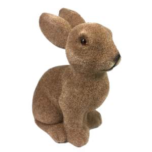 Osterhase beflockt sitzend 15 cm Velourhase Deko-Hase